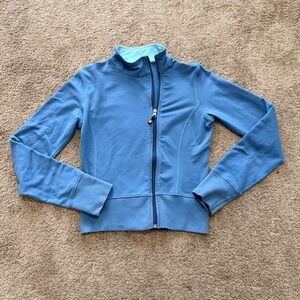 Lululemon Athletica Blue Full Zip Track Jacket Mock Neck Logo Size S CA35801